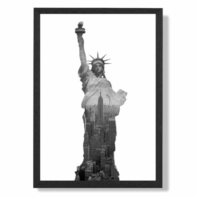 ARTZE Abstract Statue of Liberty New York Black & White Photo Framed Print SIZE: A3 with Black Frame - Size: A4 - image 1