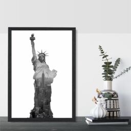 ARTZE Abstract Statue of Liberty New York Black & White Photo Framed Print SIZE: A3 with Black Frame - Size: A4 - thumbnail 2