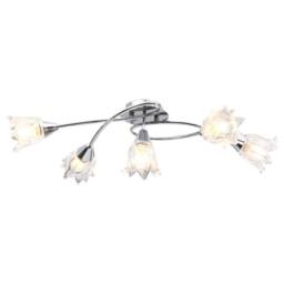 Berkfield Home Elegant Ceiling Lamp with Transparent Glass Shades for 5 E14 Bulb in Silver - thumbnail 3