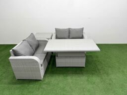 Fimous 4 Seater Outdoor Love Sofa Set Rattan Garden Furniture Set with Adjustable Lifting Dining or Coffee Table Side Table Light Grey - thumbnail 2