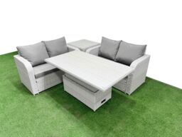 Fimous 4 Seater Outdoor Love Sofa Set Rattan Garden Furniture Set with Adjustable Lifting Dining or Coffee Table Side Table Light Grey - thumbnail 1