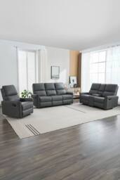 More4Homes Madrid 1+2+3 Seater W Console Manual Air Leather Recliner Sofa Set in Grey - thumbnail 1