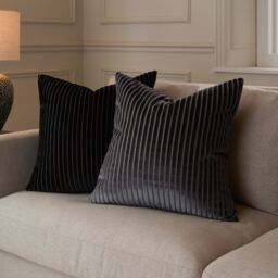 Paoletti Savoy Stripe Velvet Cushion in Black - Size: 50 cm x 50 cm - thumbnail 6