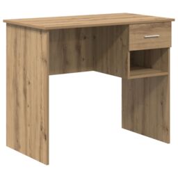 Berkfield Home Desk with Storage Artisan Oak 90x49.5x75 cm Engineered wood in Beige - thumbnail 2