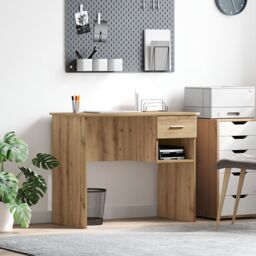 Berkfield Home Desk with Storage Artisan Oak 90x49.5x75 cm Engineered wood in Beige