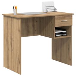 Berkfield Home Desk with Storage Artisan Oak 90x49.5x75 cm Engineered wood in Beige - thumbnail 3