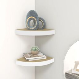 Berkfield Home Wall Corner Shelves 2 pcs Oak & White 35x35x3.8 cm MDF in Brown
