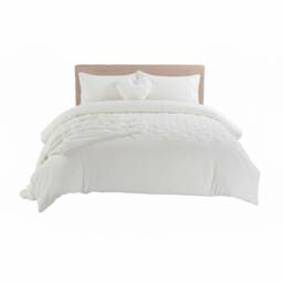 Snug City Super Soft Teddy Duvet Cover Set Heart Embossed Cozy Fleece Bedding in White - Size: Single - thumbnail 3