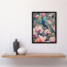 "Artery8 Peacock Bird Cherry Blossom Flower Tree Design Framed Art Print in Pink - Size: W12"" x H16""" - thumbnail 4