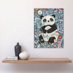 "Artery8 Cute Baby Panda in Flower Patch Floral Quirky Wall Art Print in Blue - Size: W24"" x H32""" - thumbnail 4