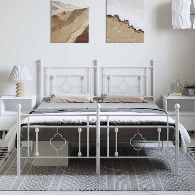Berkfield Home Metal Bed Frame without Mattress with Footboard White 193x203cm - Size: 193x203 cm - image 1