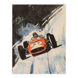 "Artery8 Vintage Automobile Racing Watercolour Wall Art Print in Grey - Size: W18"" x H24""" - thumbnail 1