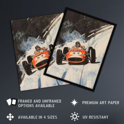 "Artery8 Vintage Automobile Racing Watercolour Wall Art Print in Grey - Size: W18"" x H24""" - thumbnail 2