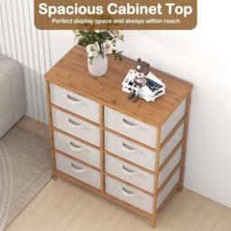 Gymax Bamboo Storage Tower 8-Drawer Dresser With Folding Fabric Drawers in Beige - thumbnail 6