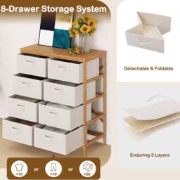 Gymax Bamboo Storage Tower 8-Drawer Dresser With Folding Fabric Drawers in Beige - thumbnail 7