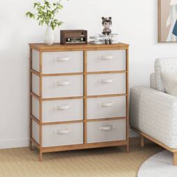 Gymax Bamboo Storage Tower 8-Drawer Dresser With Folding Fabric Drawers in Beige - thumbnail 2