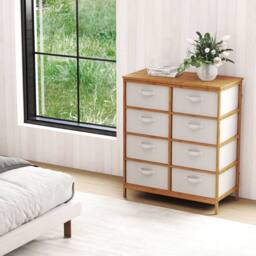 Gymax Bamboo Storage Tower 8-Drawer Dresser With Folding Fabric Drawers in Beige - thumbnail 4