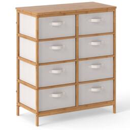 Gymax Bamboo Storage Tower 8-Drawer Dresser With Folding Fabric Drawers in Beige