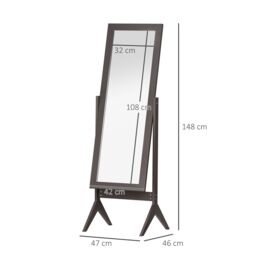 HOMCOM Dressing Mirror Freestanding Tall Adjustable Angle White 148x47cm in Brown - Size: 148x47 cm - thumbnail 3