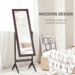 HOMCOM Dressing Mirror Freestanding Tall Adjustable Angle White 148x47cm in Brown - Size: 148x47 cm - thumbnail 6