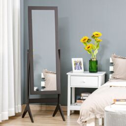 HOMCOM Dressing Mirror Freestanding Tall Adjustable Angle White 148x47cm in Brown - Size: 148x47 cm - thumbnail 1