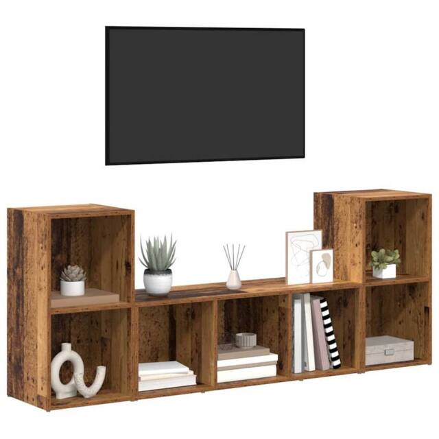 Berkfield Home TV Cabinet Set 3 pcs Brown 107 x 35 x 37 cm Engineered wood - image 1