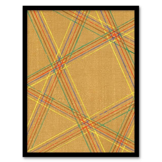 Artery8 Furuya Korin Framed Wall Art Print Abstract Geometric Plaid Pattern in Beige - Size: A4 - image 1