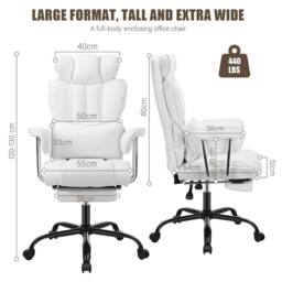 NESTLUNE Big Tall Office Chair Heavy Duty Executive Desk Swivel Chair in White - Size: 100 cm x 15 cm - thumbnail 2
