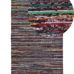 Wyld and Coco Handwoven Cotton Area Rug 140 x 200 cm Dark Multicolour Striped Fringe - Size: 140 cm x 200 cm - thumbnail 2