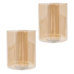 Happy Homewares Pair of Amber Tinted Glass Shades with Rectangular Shape for E14 & E27 Bulbs - thumbnail 1