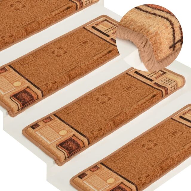 Berkfield Home Stair Mats Self-adhesive 15 pcs 65x21x4 cm Beige - Size: Medium - image 1