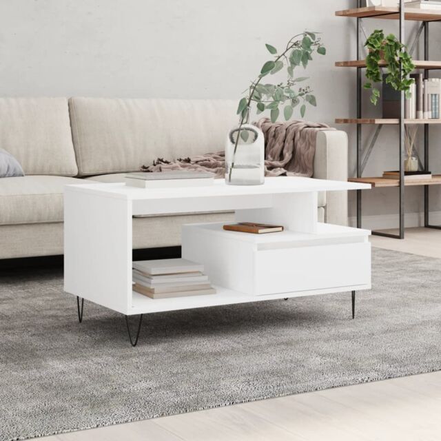 Berkfield Home Coffee Table White 90x49x45 cm Engineered Wood - Size: 90 x 49 x 45 cm - image 1