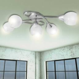 Berkfield Home Ceiling Lamp with Glass Shades for 5 E14 Bulbs in White - thumbnail 1