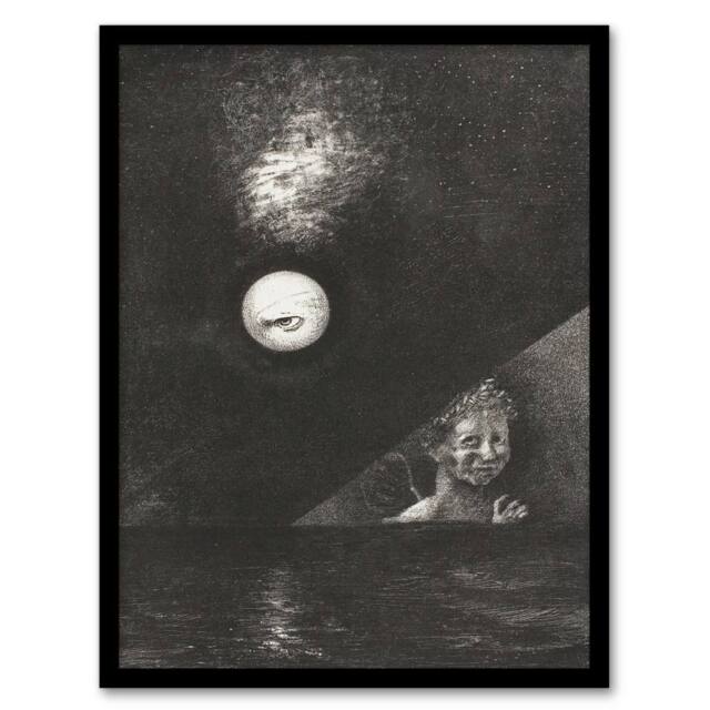 Artery8 Odilon Redon Framed Wall Art Angel of Certitude & Questioning Eye in Grey - Size: A4 - image 1