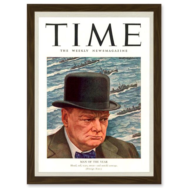 Artery8 Magazine War 1941 Winston Churchill 'Man Of The Year' Time A4 Artwork Framed Wall Art Print in Brown - image 1