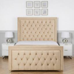 Living Comfort Bedz Metro Plush Velvet Upholstered Bed Slatted Base with 48Inch Headboard in Beige - Size: Small Double - thumbnail 2