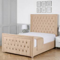 Living Comfort Bedz Metro Plush Velvet Upholstered Bed Slatted Base with 48Inch Headboard in Beige - Size: Small Double - thumbnail 1