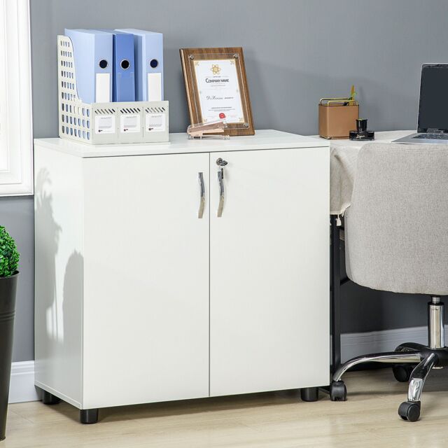 VINSETTO 2-Tier Locking Office Storage Cabinet File Organisation w/ Handles Keys in White - image 1