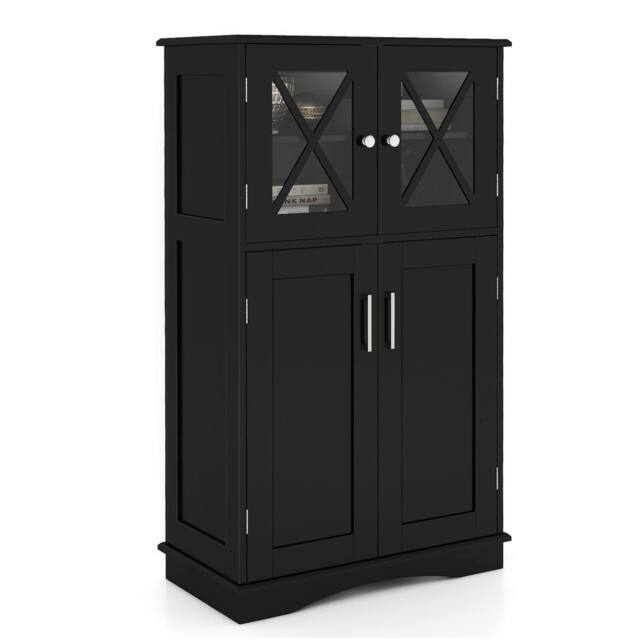 Havendro Bathroom Linen Storage Cabinet With Doors in Black - image 1
