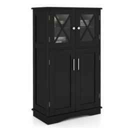 Havendro Bathroom Linen Storage Cabinet With Doors in Black - thumbnail 1