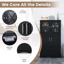 Havendro Bathroom Linen Storage Cabinet With Doors in Black - thumbnail 4