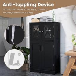 Havendro Bathroom Linen Storage Cabinet With Doors in Black - thumbnail 5