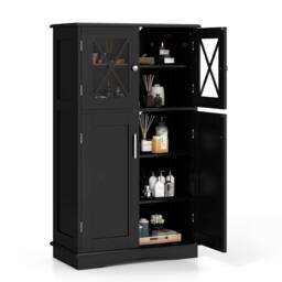 Havendro Bathroom Linen Storage Cabinet With Doors in Black - thumbnail 3