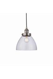 Netlighting Hansen Dome Pendant Light Brushed Silver Paint Clear Glass - thumbnail 1