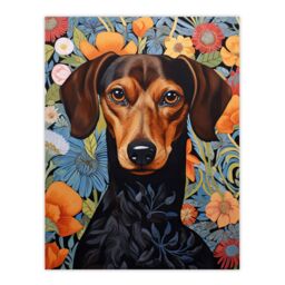 Artery8 Dachshund Dog On Elegant Floral Backdrop William Morris Style Pattern Artwork Unframed Wall Art Print Poster Home Decor Premium - thumbnail 1