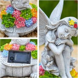 FLAVORA Solar Fairy Tortoise Ornament Garden LED Statue Succulent in Grey - Size: 100 cm x 15 cm - thumbnail 4