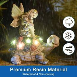 FLAVORA Solar Fairy Tortoise Ornament Garden LED Statue Succulent in Grey - Size: 100 cm x 15 cm - thumbnail 5