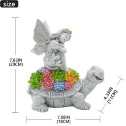 FLAVORA Solar Fairy Tortoise Ornament Garden LED Statue Succulent in Grey - Size: 100 cm x 15 cm - thumbnail 2
