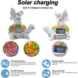 FLAVORA Solar Fairy Tortoise Ornament Garden LED Statue Succulent in Grey - Size: 100 cm x 15 cm - thumbnail 3