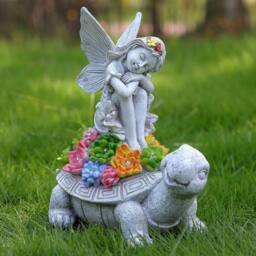 FLAVORA Solar Fairy Tortoise Ornament Garden LED Statue Succulent in Grey - Size: 100 cm x 15 cm - thumbnail 6